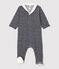 Baby-Strampler aus Bio-Baumwoll-Velours mit gestreiftem Kragen blau SMOKING/weiss MARSHMALLOW